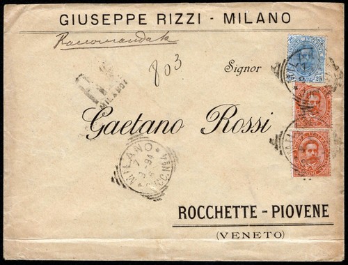1894 raccomandata da milano - raccomandata,